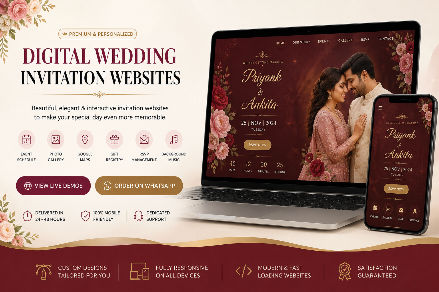 Premium Digital Wedding Invitation Website Banner | Modern Wedding Website Design