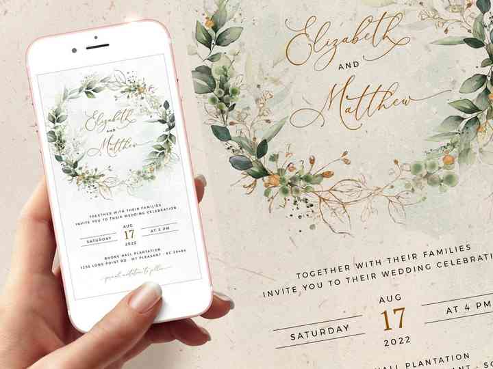 Elegant botanical greenery wedding theme for a digital invitation website.