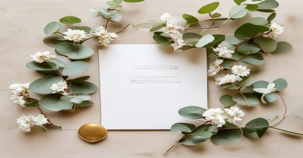 Wedding invitation suite with botanical greenery, announcing a new wedding date