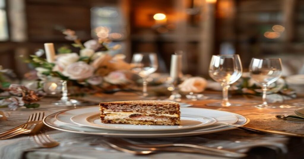 Rustic barn wedding reception table with floral centerpiece and cake, symbolizing a well-planned event.