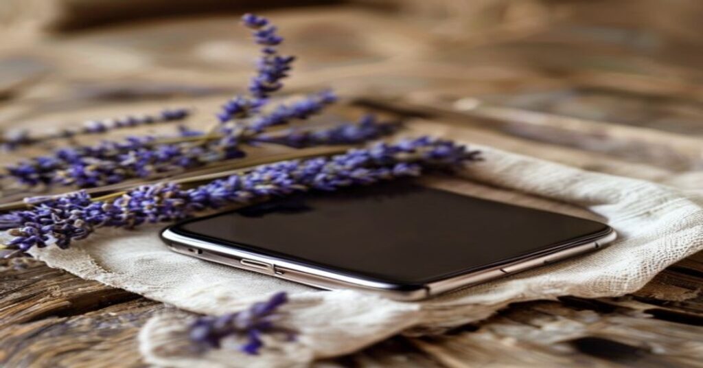 A smartphone displaying a digital wedding invitation on a rustic barn wedding table.