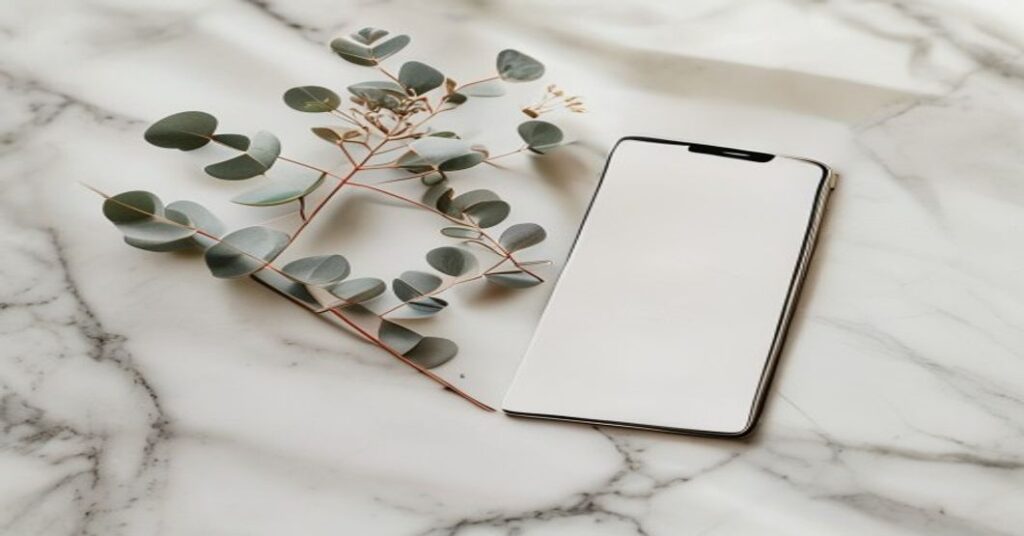 A smartphone displaying a custom digital wedding invitation on a minimalist desk surface.