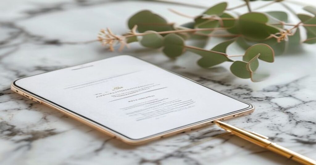 A sophisticated custom digital invitation displayed on a modern smartphone screen.