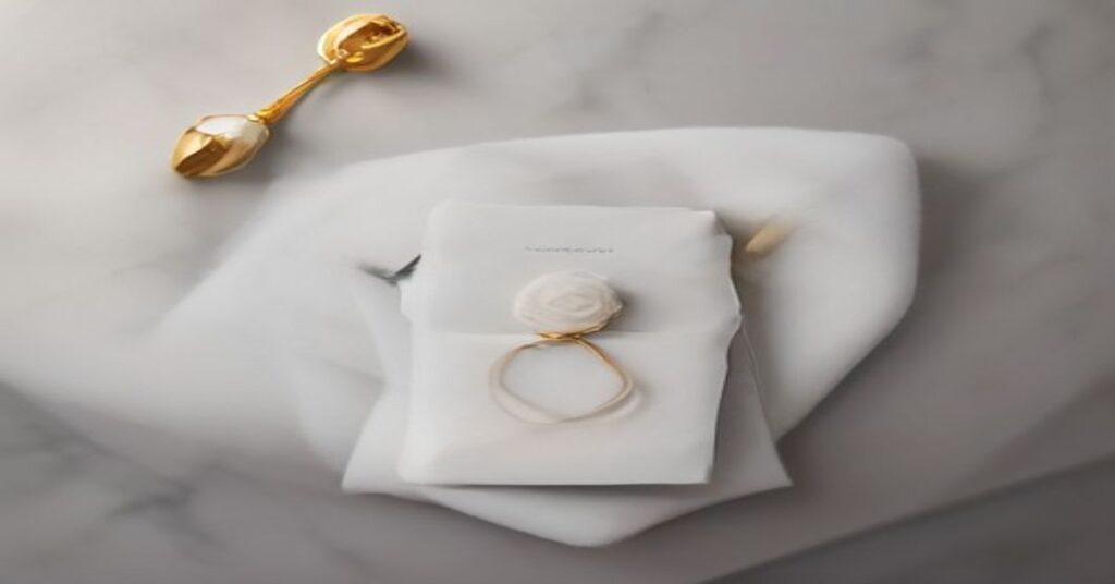 A smartphone showing a digital wedding invitation on a minimalist table with a white rose.