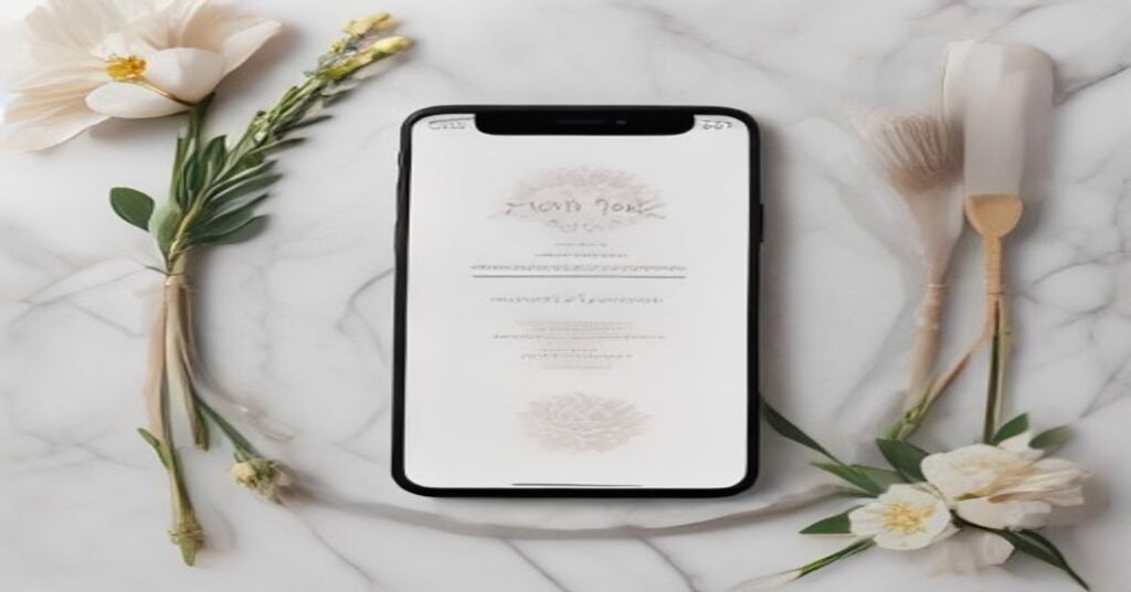 A sophisticated digital wedding invitation displayed on a modern smartphone screen.