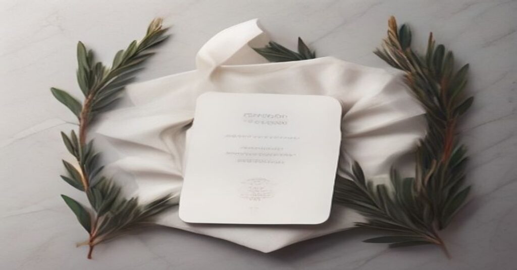 A smartphone displaying a elegant and modern digital wedding invitation on a marble surface.